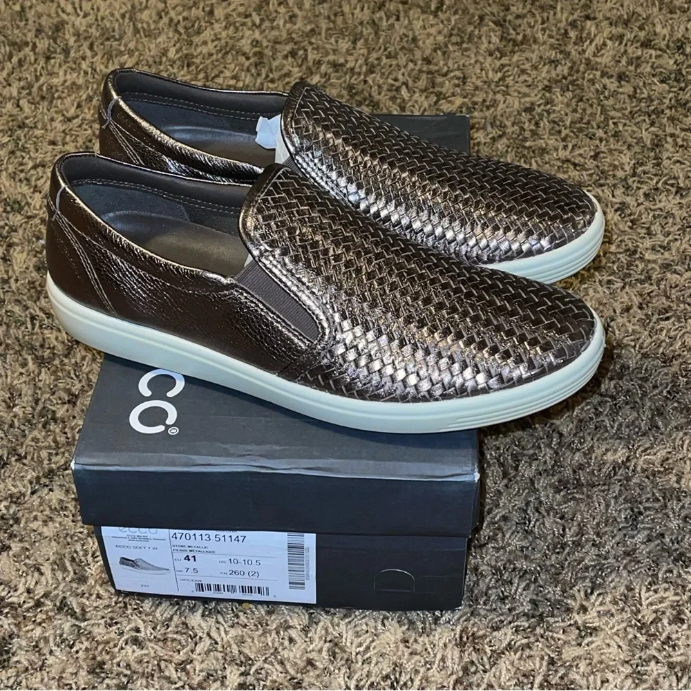 ECCO Women's Soft 7 Woven Slip-On Sneakers 10-10.5 EU:41 Stone Metallic 470113